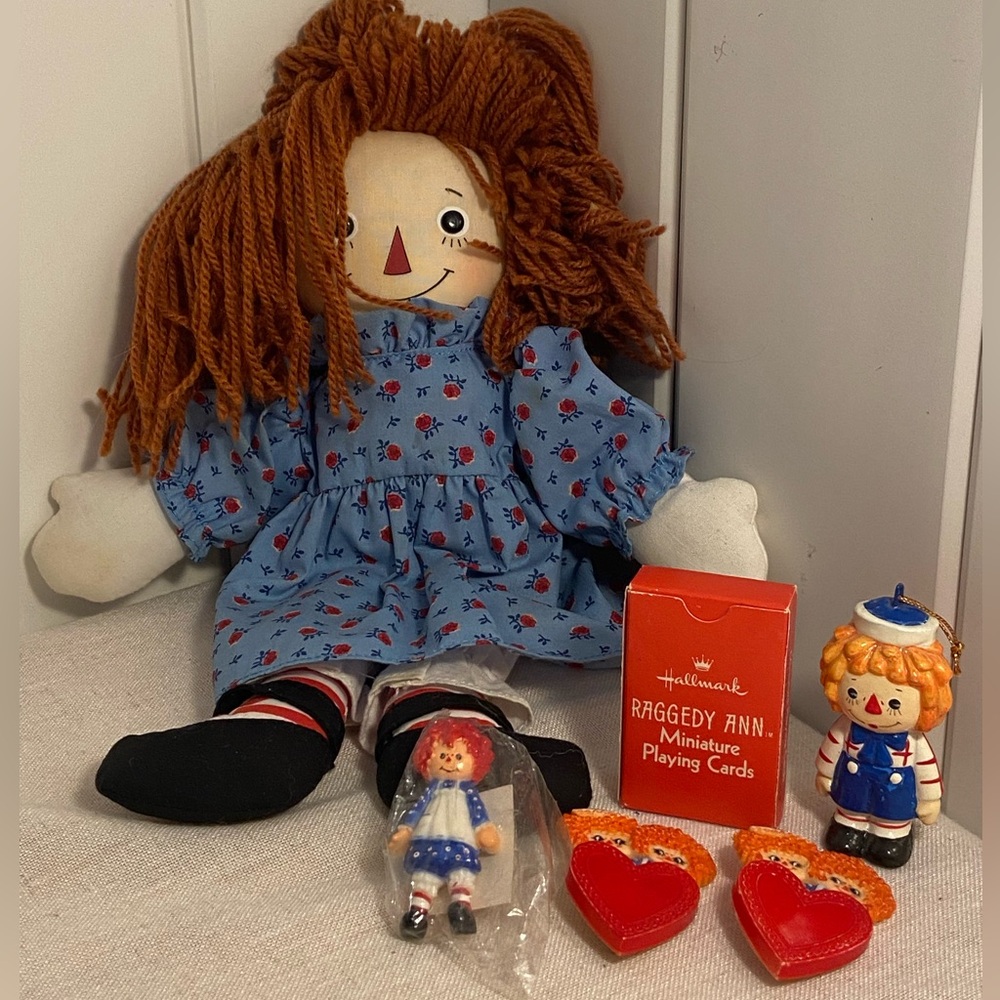 70s vintage Raggedy Ann LOT Hallmark doll pin heart brooch mini deck of cards